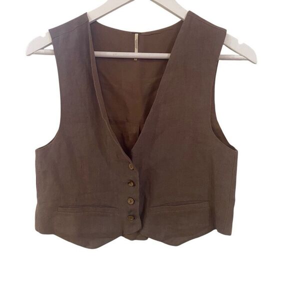 Free People 100% Linen Shell Button Vest – Festivalcore Tan – Size 2 - Picture 1 of 6